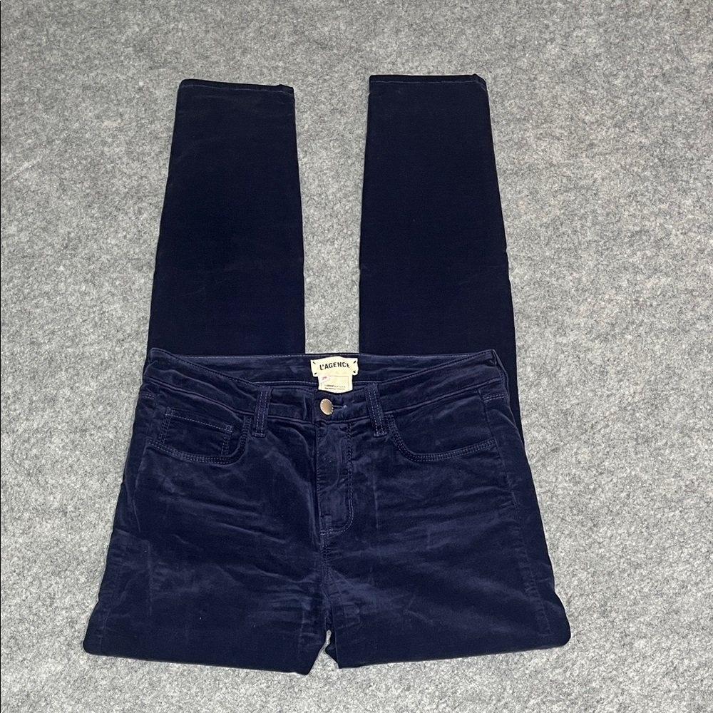 L’AGENCE Blue Velour Skinny Pants